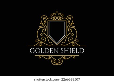 Victorian Shield Border Frame Royal Badge Emblem Stamp Label Logo Design Vector
