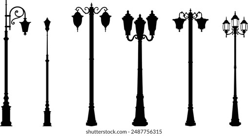 Victorian street lamp silhouette illustration. Vintage lamp, european style, arabian lantern.