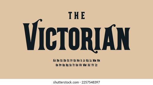 Victorian style alphabet, fancy serif letters, antique font for old fashioned logo, headline, monogram, vintage typography. Vector typographic design