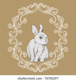 Victorian style card with bunny