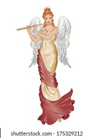 A Victorian style female angel playing the flute