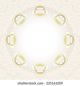 Victorian style frame. Vintage floral background. Border with twisted swirls. Template for design.Luxury style ornament in arabic motif.Vector illustration 