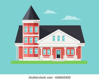 Victorian Style House. Flat Design Style. 