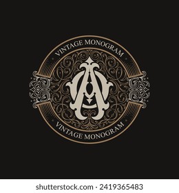 Monograma de estilo victoriano con AO inicial u OA. Diseño del logo de la marca. pueden aplicarse en papel, invitaciones, señalización, embalaje o incluso como elemento de marca, etc.