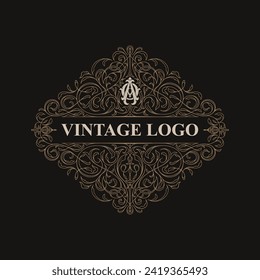 Monograma de estilo victoriano con AO inicial u OA. Diseño del logo de la marca. pueden aplicarse en papel, invitaciones, señalización, embalaje o incluso como elemento de marca, etc.