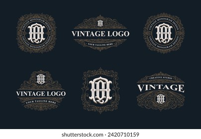Victorian style monogram with initial AQ or QA. Templates set designs. Can be applied on stationery, invitations, signage, packaging, or even as a branding element and etc