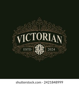 Victorian style monogram with initial AR or RA. Badge logo design. can be applied on stationery, invitations, signage, packaging, or even as a branding element and etc