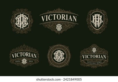 Victorian style monogram with initial AR or RA. Templates set designs. Can be applied on stationery, invitations, signage, packaging, or even as a branding element and etc