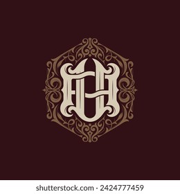 Victorian style monogram with initial AU or UA. Badge logo design. can be applied on stationery, invitations, signage, packaging, or even as a branding element and etc