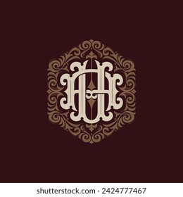 Victorian style monogram with initial AU or UA. Badge logo design. can be applied on stationery, invitations, signage, packaging, or even as a branding element and etc