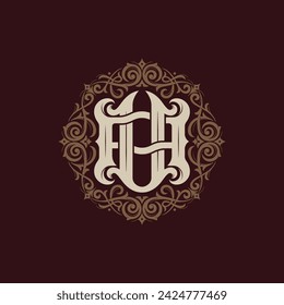 Victorian style monogram with initial AU or UA. Badge logo design. can be applied on stationery, invitations, signage, packaging, or even as a branding element and etc