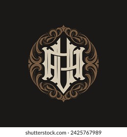 Monogramm im viktorianischen Stil mit anfänglicher AV oder VA. Plaketten-Logo-Design. Kann auf Briefpapier, Einladungen, Beschilderung, Verpackung oder sogar als Branding-Element und etc. angewendet werden