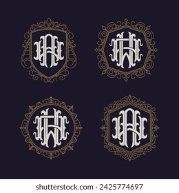 Victorian style monogram with initial AW or WA. Templates set designs. Can be applied on stationery, invitations, signage, packaging, or even as a branding element and etc