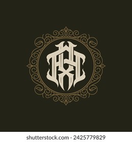 Victorian style monogram with initial AX or XA. Badge logo design. can be applied on stationery, invitations, signage, packaging, or even as a branding element and etc