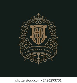 Victorian style monogram with initial AY or YA. Badge logo design. can be applied on stationery, invitations, signage, packaging, or even as a branding element and etc