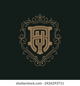 Victorian style monogram with initial AY or YA. Badge logo design. can be applied on stationery, invitations, signage, packaging, or even as a branding element and etc