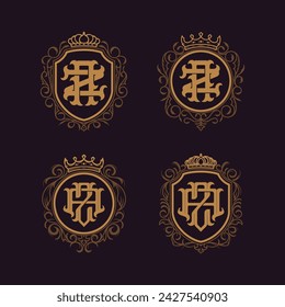 Victorian style monogram with initial AZ or ZA. Templates set designs. Can be applied on stationery, invitations, signage, packaging, or even as a branding element and etc