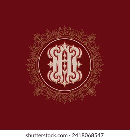 Victorian style monogram with initial AM or MA. Badge logo design. can be applied on stationery, invitations, signage, packaging, or even as a branding element and etc