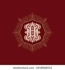 Victorian style monogram with initial AM or MA. Badge logo design. can be applied on stationery, invitations, signage, packaging, or even as a branding element and etc