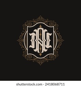 Victorian style monogram with initial AN or NA. Badge logo design. can be applied on stationery, invitations, signage, packaging, or even as a branding element and etc