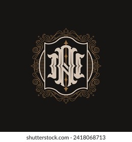 Victorian style monogram with initial AN or NA. Badge logo design. can be applied on stationery, invitations, signage, packaging, or even as a branding element and etc