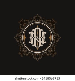 Victorian style monogram with initial AN or NA. Badge logo design. can be applied on stationery, invitations, signage, packaging, or even as a branding element and etc