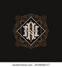 Victorian style monogram with initial AN or NA. Badge logo design. can be applied on stationery, invitations, signage, packaging, or even as a branding element and etc