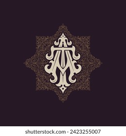 Victorian style monogram with initial AT or TA. Badge logo design. can be applied on stationery, invitations, signage, packaging, or even as a branding element and etc