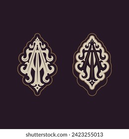 Victorian style monogram with initial AT or TA. Badge logo design. can be applied on stationery, invitations, signage, packaging, or even as a branding element and etc