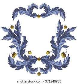 Victorian style vector design with oak leaves and acorns. Decorative baroque ornamental illustration