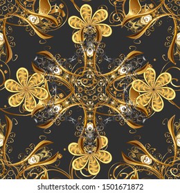 Victorian swirly ornaments Vector illustration. Doodle, sketch, scribble on brown and gray colors. Curl line flourish symbols. Scroll decorative vintage elements. Seamless.