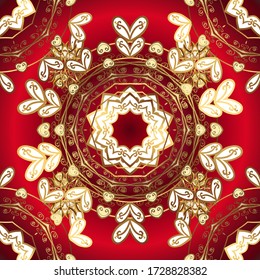 Victorian swirly ornaments Vector illustration. Curl line flourish symbols. Doodle, sketch, scribble on brown and red colors. Scroll decorative vintage elements. Seamless.