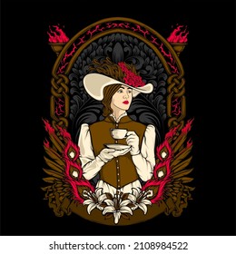 victorian tea lady	illustration with awesome background