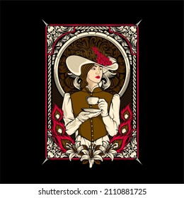 victorian tea lady illustration with awesome background