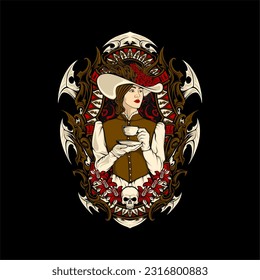 illustration de la dame de thé victorienne pour le t-shirt