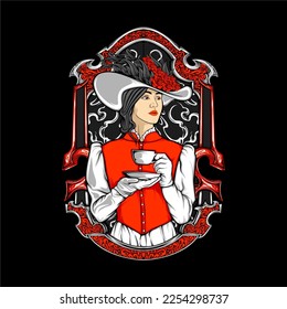 victorian tea lady illustration for your t shirt design