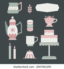 Victorian Tea Party. Illustrated Doodle Clip Art Collection.