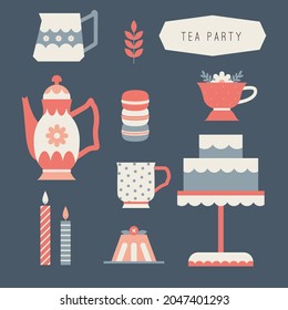 Victorian Tea Party. Illustrated Doodle Clip Art Collection.