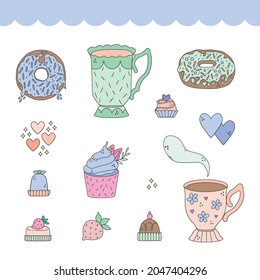 Victorian Tea Party. Illustrated Doodle Clip Art Collection.