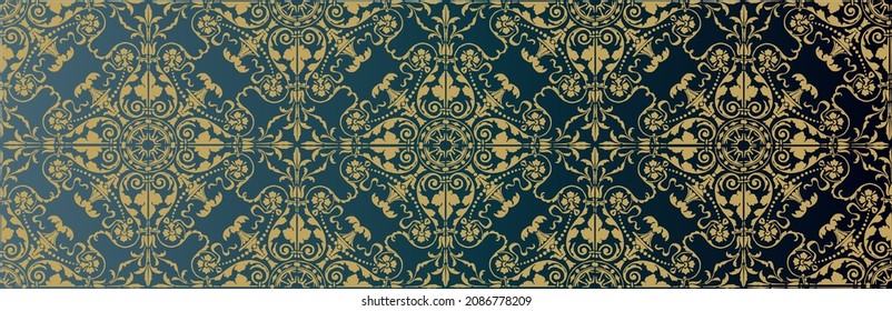 Victorian texture. Baroque elegant banner, beige and turquoise colors.
