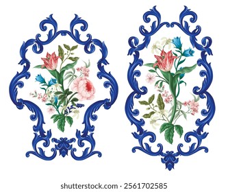 Victorian vintage flowers and baroque elements isolated. Vector