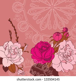Victorian Vintage Style Background Card. Floral background, greeting card. Template design can be used for packaging,invitations, Valentine's Day decoration,Birthday, print for packaging, wedding.