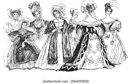 Victorianische Hochzeitskleider, Vintage-Victorian-Modeillustrationen 