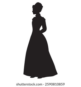 Victorian woman standing pose silhouette vector illustration