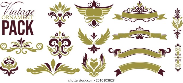 Victorian-Inspired Calligraphic Ornament Set: Classical Borders, Swirls, and Decorative Dividers for Wedding Invitations, Certificates, and Vintage Layouts
