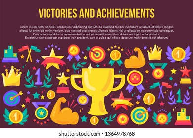 Victories and achievements flat banner template