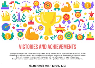 Victories and achievements flat banner template