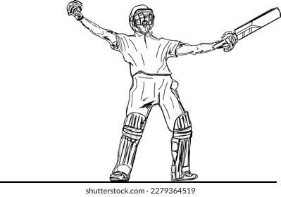 Cricket player Ink black and white drawing  Stock Illustration 94070490   PIXTA