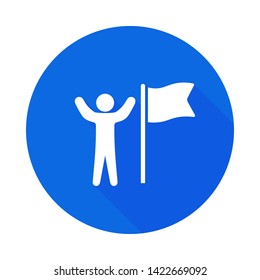 Victorious person with a flag icon. Success concept.