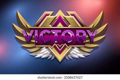 Efecto de texto de victoria 3D con emblema alado